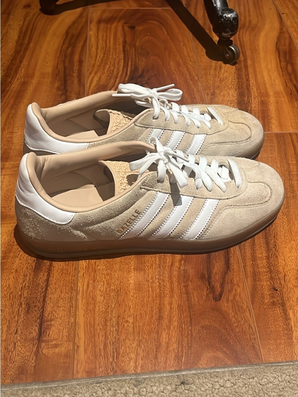 adidas Gazelle Sneakers in Beige and White with Gum Sole